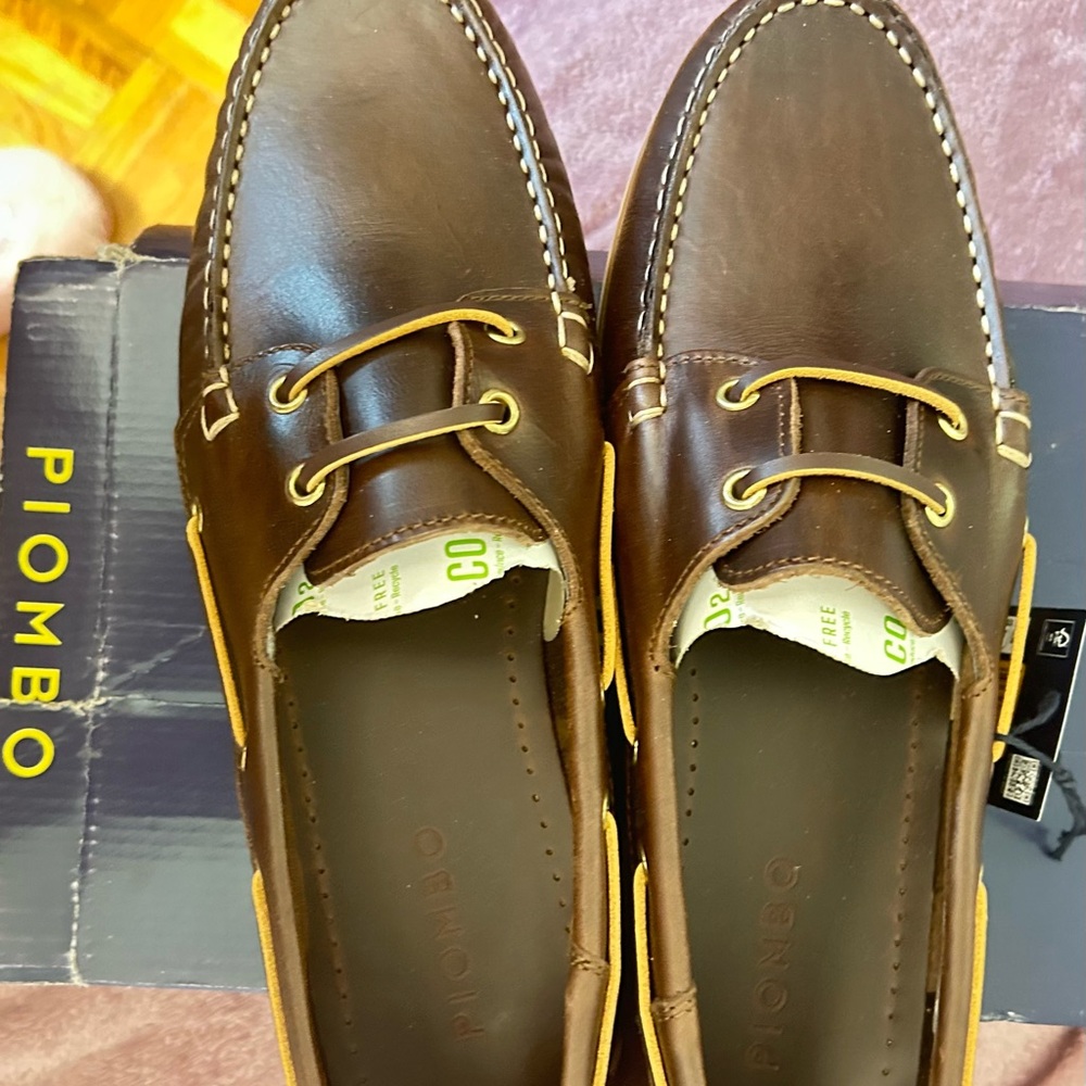 Piombo Men's Rich Brown Leather Boat Shoes